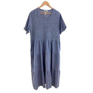 Anthony Richards Blue Cotton Smocked Bodice Tiered Maxi Dress Size 2X 18 20 Plus